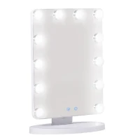 HOMCOM Hollywood Makeup Mirror with 12 Dimmable Bulbs, Multiple Color Modes, Table Top Vanity Mirror for Dressing Table, Smart Touch Control, Plug in(m-14)