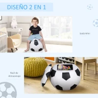 HOMCOM Baúl Puff Taburete para Almacenaje Mini Sofá para Niños Diseño Balón de Fútbol 51,5x51,5x36 cm Blanco y Negro(m-4)