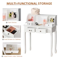 HOMCOM Dressing Table Vanity Make-Up 4 Drawers Dividers Console Desk Bedroom Furniture Nightstand Cosmetic Storage White(m-5)