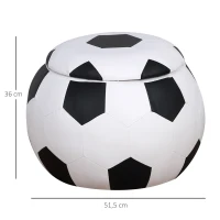 HOMCOM Baúl Puff Taburete para Almacenaje Mini Sofá para Niños Diseño Balón de Fútbol 51,5x51,5x36 cm Blanco y Negro(m-3)