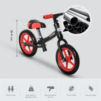 HOMCOM Bicicleta sin Pedales para Niños de +2 Años con Sillín Ajustable en Altura Neumáticos de EVA Carga Máx. 25 kg Metal 65x33x46 cm Negro(m-4)
