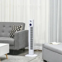 HOMCOM Ventoinha de Coluna 45W Silencioso com Controle Remoto 3 Velocidades 3 Modos Oscilação 70° Tela LED Tátil Temporizador 12h e Caixa de Aromas 31,5x31,5x96cm Branco(m-2)