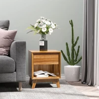 HOMCOM Modern Bedside Table Nightstand, Living Room End Table, Side Table with Drawer and Shelf, Walnut Brown(m-2)