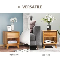 HOMCOM Modern Bedside Table Nightstand, Living Room End Table, Side Table with Drawer and Shelf, Walnut Brown(m-4)