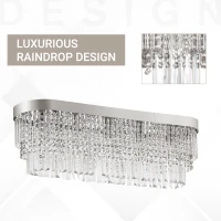 HOMCOM Modern Raindrop Crystal Chandelier, Round Rectangular hanging Ceiling Light, Linear Hanging Lighting with Stainless Steel Base, for Restaurant Kitchen Island Dining Room Hotel, Silver(m-4)