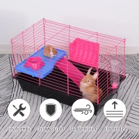 PawHut Dwarf Hamster Metal Cage Guinea Pigs Hutches w/ Tunnels Pink(m-6)