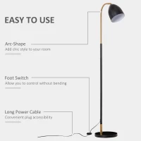 HOMCOM Arc Floor Lamp, Standing Reading Light, with Adjustable Lampshade, and Round Base for Living Room, Office, Bedroom, 160cm, Black Gold(m-6)
