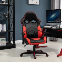Vinsetto Ergonomic PU Leather Gaming Chair Stylish Red Panel Swivel w/ 5 Wheels Adjustable Height Armrests Home Office Chair Comfortable Black&Red(m-2)