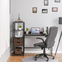 HOMCOM Computer Desk Writing Table Workstation for Home Office with Shelves, Drawers, Walnut Brown(m-9)