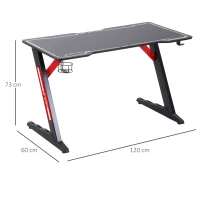 HOMCOM LED Gaming Desk, 120cm Racing Style Computer Table with Lights, Cup Holder, Headphone Hook, Cable Management, E-Sport Study Workstation, Black(m-3)
