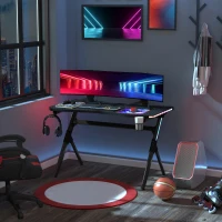 HOMCOM Gaming Desk with RGB LED Lights, Racing Style Computer Table with Carbon Fibre Surface, Cup Holder, Cable Management, Black(m-1)