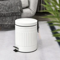HOMCOM 5L Compact Bin Steel Body Removable Bucket Quiet-Close Lid w/ Pedal Handle Lid Rubbish Trash Can Home Office Bedroom Bathroom Living Room Garbage Tidy Clean White(m-2)