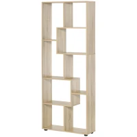 HOMCOM 8-Tier Freestanding Bookcase w/ Melamine Surface Anti-Tipping Foot Pads Home Display Storage Grid Stand Bedroom Living Room Furniture Modern Style - Natural(m-11)