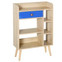 HOMCOM Multi-Shelf Modern Bookcase Freestanding Storage w/ Drawer 6 Shelves Wood Legs Home Office Display Furniture Stylish Oak Blue(m-11)