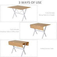 HOMCOM Dining Table Drop Leaf Metal Frame MDF Top Folding Expandable 6 Person Oak(m-5)