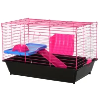 PawHut Dwarf Hamster Metal Cage Guinea Pigs Hutches w/ Tunnels Pink(m-11)