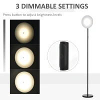 HOMCOM Modern Floor Lamp, Dimming Uplighter Standing Lamp with 3 Brightness, Adjustable Head for Living Room, Bedroom, 171.5cm, Black(m-4)