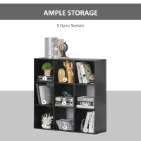 HOMCOM 3-tier 9 Cubes Storage Unit Particle Board Cabinet Bookcase Organiser Home Office Shelves Black(m-5)