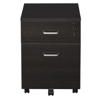 Vinsetto 2-Drawer Locking Office Filing Cabinet w/ 5 Wheels Rolling Storage Hanging Legal Letter Files Cupboard Home Organisation Black Wood Grain(m-15)