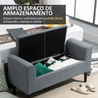 HOMCOM Banco para Pé de Cama Acolchoado com Espaço de Armazenamento Banco Multifuncional com Braços Tampa e Pés de Madeira para Dormitórios Sala de Estar 116x44x58 cm Cinza(m-4)