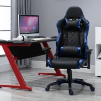 Vinsetto Holographic Stripe Gaming Chair Ergonomic Design PU Leather High Back 360° Swivel w/ 5 Wheels 2 Pillows Back Support Racing Chair Black&Blue(m-2)