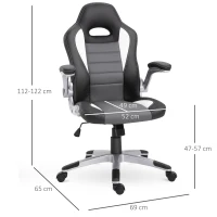 HOMCOM Racing Office Chair PU Leather Computer Desk Chair Gaming Style with Wheels, Flip-Up Armrest, Grey(m-3)