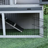 PawHut Small Animal Two-Level Fir Wood Guinea Pigs Hutches Bunny Cage w/ Slide Out Tray Grey(m-7)