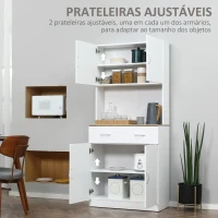 HOMCOM Armário de Cozinha com Gaveta 4 Portas e Prateleiras Interiores Ajustável em Altura Móvel Auxiliar de Armazenamento Moderno para Sala de Jantar Sala de Estar 80x40x180cm Branco(m-5)
