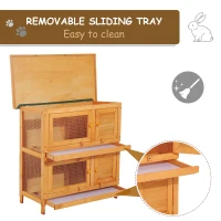 Pawhut 90cm 2 Tiers Double Decker Wooden Guinea Pigs Hutches Pet Cage(m-3)