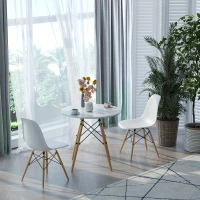 HOMCOM 80cm Scandinavian Style Round Side Coffee Table w/ Wood Legs Simple Elegant Home Furniture Dining Office White Brown(m-2)
