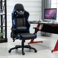Vinsetto Holographic Stripe Gaming Chair Ergonomic Design PU Leather High Back 360° Swivel w/ 5 Wheels 2 Pillows Back Support Racing Chair Black&Blue(m-10)