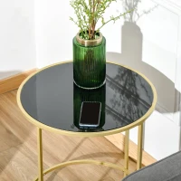 HOMCOM Round Side Table Morden Coffee Tables with Gold Metal Base, Table with Tempered Glass Tabletop, for Living Room, Bedroom, dining room(m-7)