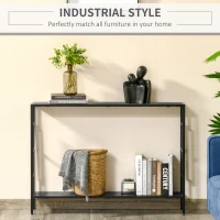 HOMCOM Industrial Console Table with Storage Shelf, Narrow Hallway Dressing Desk with Metal Frame for Living Room, Bedroom, Grey and Black(m-4)