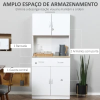 HOMCOM Armário de Cozinha com Gaveta 4 Portas e Prateleiras Interiores Ajustável em Altura Móvel Auxiliar de Armazenamento Moderno para Sala de Jantar Sala de Estar 80x40x180cm Branco(m-6)