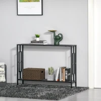 HOMCOM Industrial Console Table with Storage Shelf, Narrow Hallway Dressing Desk with Metal Frame for Living Room, Bedroom, Grey and Black(m-12)