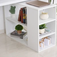 HOMCOM Corner Desk L-Shaped Straight Computer Desk with Rotating Storage Shelf, White Wood Grain(m-9)