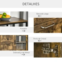 HOMCOM Aparador de Cozinha com 2 Portas de Cristal 2 Gavetas e Prateleiras Ajustáveis em Altura Armário Auxiliar de Estilo Industrial para Sala de Estar Sala de Jantar 120x40x88,5 cm Marrom Rústico(m-6)