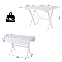 HOMCOM Dining Table Drop Leaf Metal Frame MDF Top Folding Expandable 6 Person White(m-3)