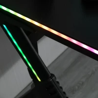 HOMCOM Gaming Desk with RGB LED Lights, Racing Style Computer Table with Carbon Fibre Surface, Cup Holder, Cable Management, Black(m-10)