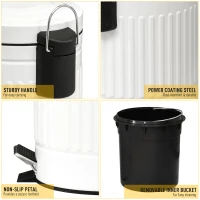 HOMCOM 5L Compact Bin Steel Body Removable Bucket Quiet-Close Lid w/ Pedal Handle Lid Rubbish Trash Can Home Office Bedroom Bathroom Living Room Garbage Tidy Clean White(m-6)