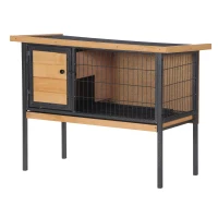 PawHut Wooden Guinea Pigs Hutches Elevated Pet House Bunny with Slide-Out Tray Outdoor Natural(m-2)