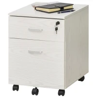Vinsetto 2-Drawer Locking Office Filing Cabinet w/ 5 Wheels Rolling Storage Hanging Legal Letter Files Cupboard Home Organisation White Wood Grain(m-2)