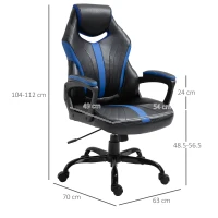 Vinsetto Computer Gaming Chair, Desk Chair with Breathable PU Leather Back and Seat, Soft Padded Armrests and Rolling Wheels for Adults and Gamers, Blue(m-3)