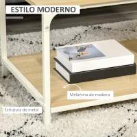 HOMCOM Mesa de Centro para Sala de Estar Moderna Mesa de Centro com Prateleira de Armazenamento Pés Ajustáveis e Estrutura de Aço para Escritório 100x54x45,8cm Natural(m-4)