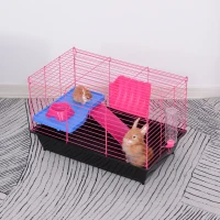 PawHut Dwarf Hamster Metal Cage Guinea Pigs Hutches w/ Tunnels Pink(m-10)