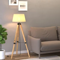 HOMCOM Tripod Floor Lamp Wooden Adjustable Modern Illumination Design E27 Bulb Compatible (Cream Shade) 99-143H(m-12)