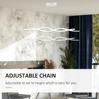 HOMCOM Modern Wave-Shape LED Pendant Light with Adjustable Hanging Chain, Metal Chandelier for Living Room, Bedroom, Dining Room, Office, Cool White 6500K, Silver(m-4)