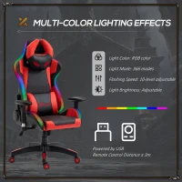 Vinsetto Racing Gaming Chair with RGB LED Light, Lumbar Support, Adjustable Height, Swivel Home Office Computer Recliner High Back Gamer Desk Chair, Black Red(m-5)