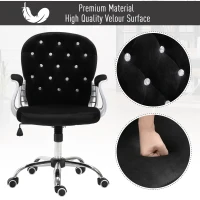 Vinsetto Office Chair Ergonomic 360° Swivel Diamante Tufted Home Work Velour Padded Base 5 Castor Wheels Black(m-7)