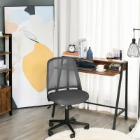 Vinsetto Swivel Mid Back Office Chair Mesh Fabric Computer Home Study Bedroom Conference Armless Leisure Chair with Wheels, Grey(m-2)